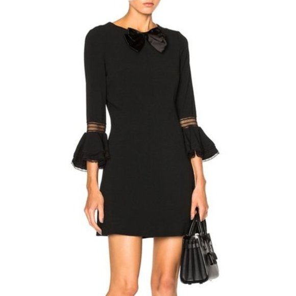 Saint Laurent Babydoll Bow Mini Dress - Picture 1 of 6